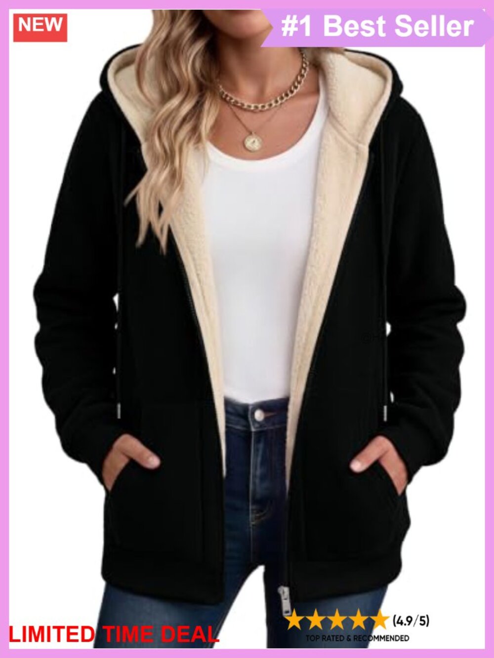 Sherpa Fleece Lined Zip Up Hoodie Warm Winter Coat